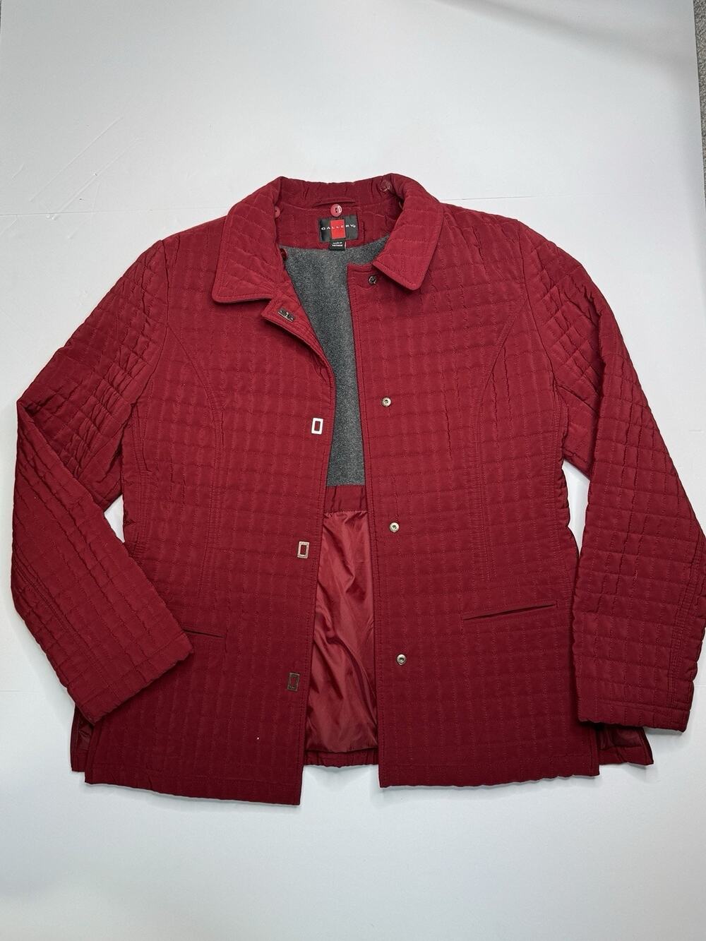 Gallery Womens L Red Quilted Jacket Button Front Side Zip Long Coat Vintage